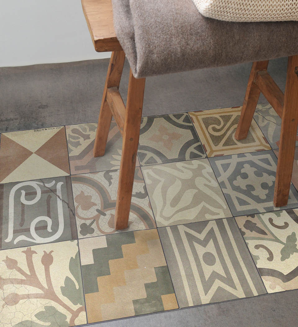 Borgo Eclectic Powder Antique vinyl rug detail