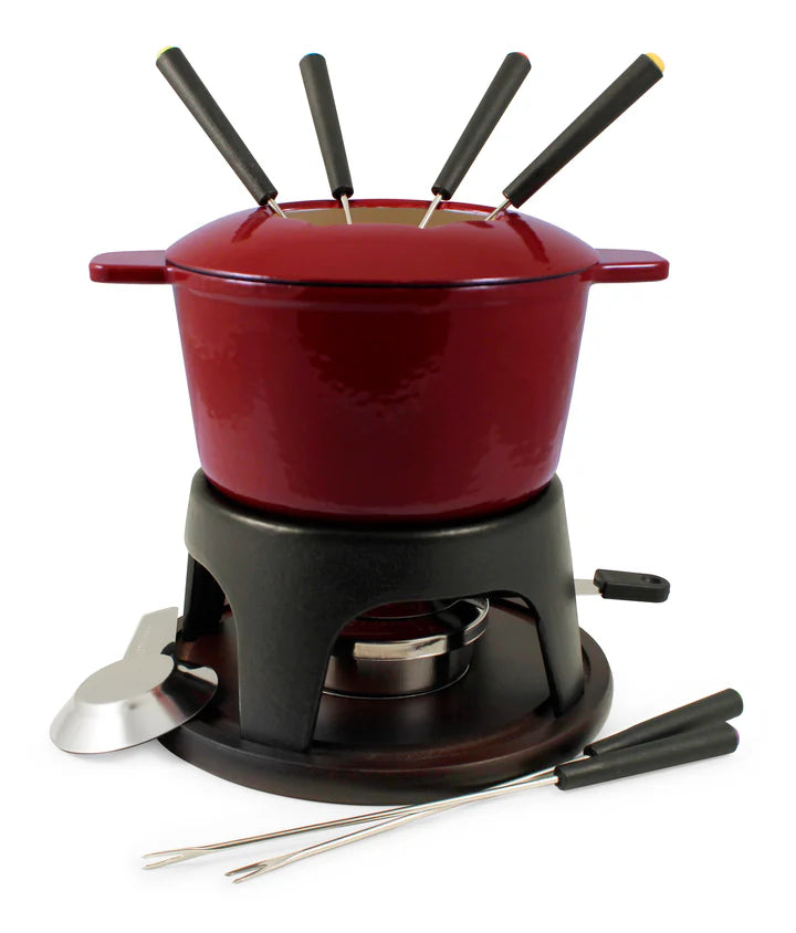 Swissmar 11pc Cast Iron Fondue Set - Sierra - Cherry Red