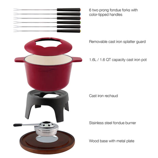 Swissmar 11pc Cast Iron Fondue Set - Sierra - Cherry Red