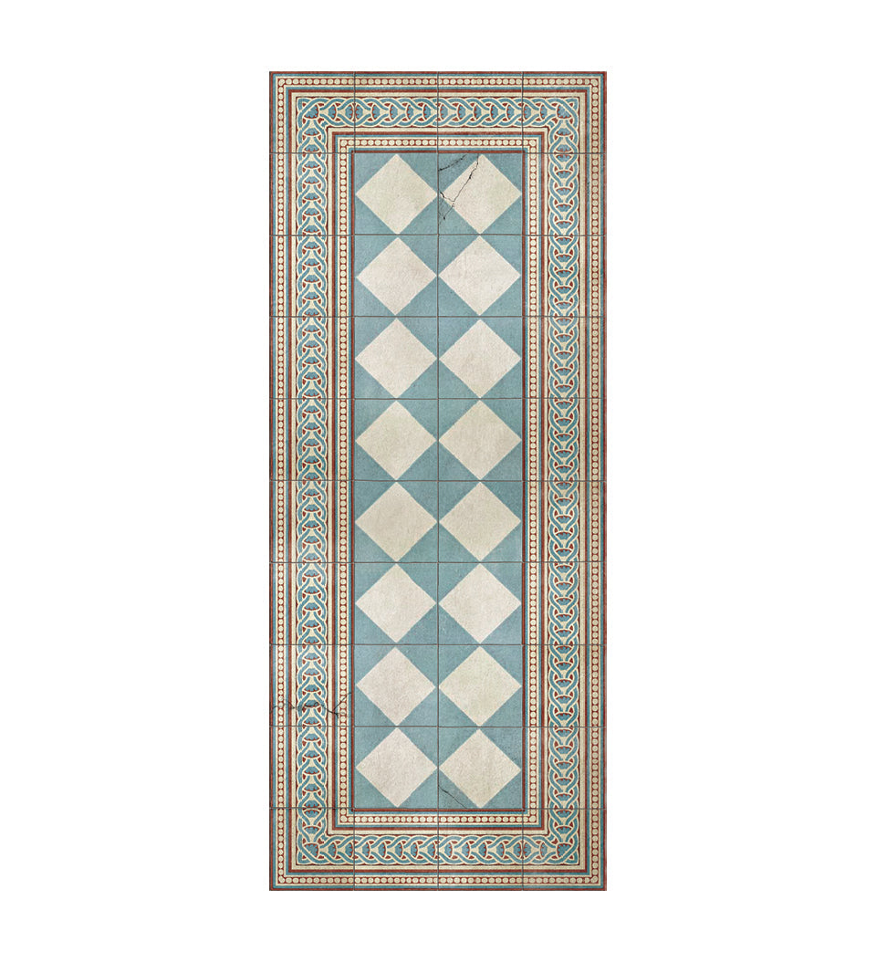Gambit Queen Cyan Antique Vinyl Rug Packshot
