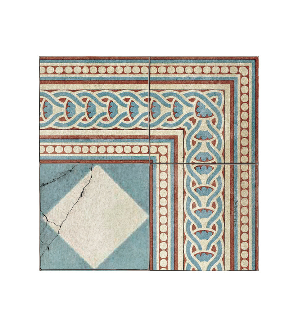 Gambit Queen Cyan Antique Vinyl Rug Tile Detail