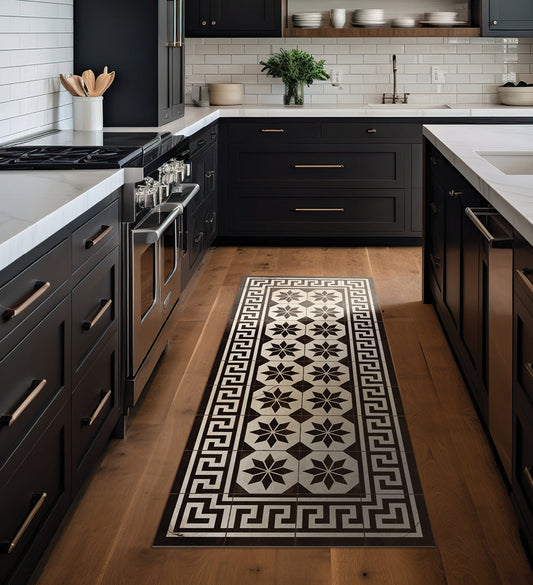 Gothic Black and White Antique Vinyl Rug lifestyle