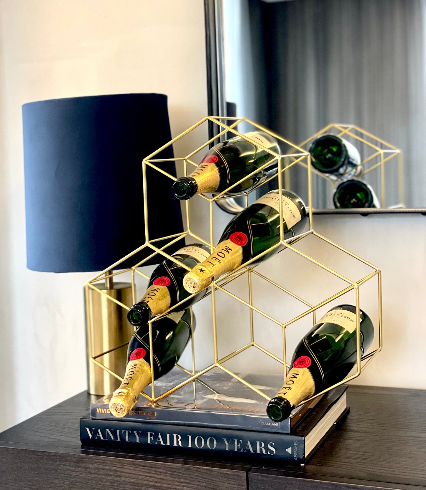 100A - Gold Wine Rack - 9 Bottle - These Interlock Into Each Other To Hold Many Bottles