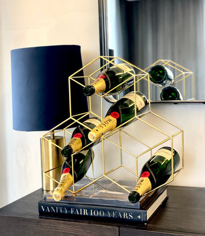 100A - Gold Wine Rack - 9 Bottle - These Interlock Into Each Other To Hold Many Bottles