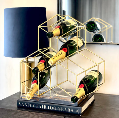 100A - Gold Wine Rack - 9 Bottle - These Interlock Into Each Other To Hold Many Bottles