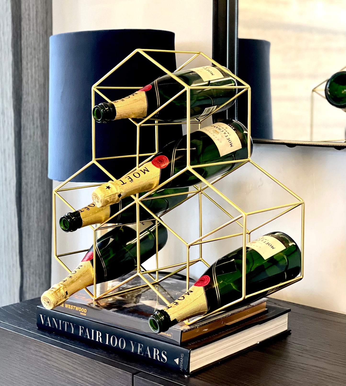 100A - Gold Wine Rack - 9 Bottle - These Interlock Into Each Other To Hold Many Bottles