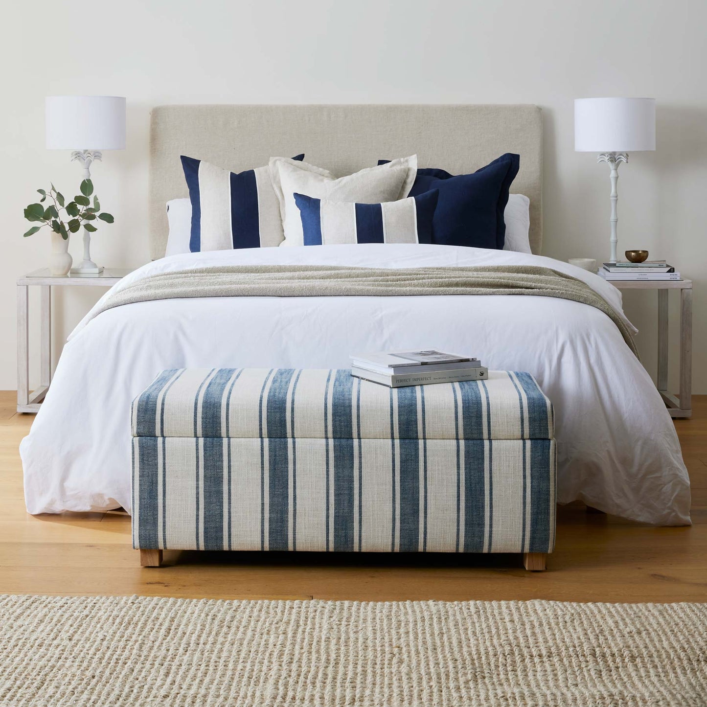 Riley Navy/Linen Patch Cushion 55Cm