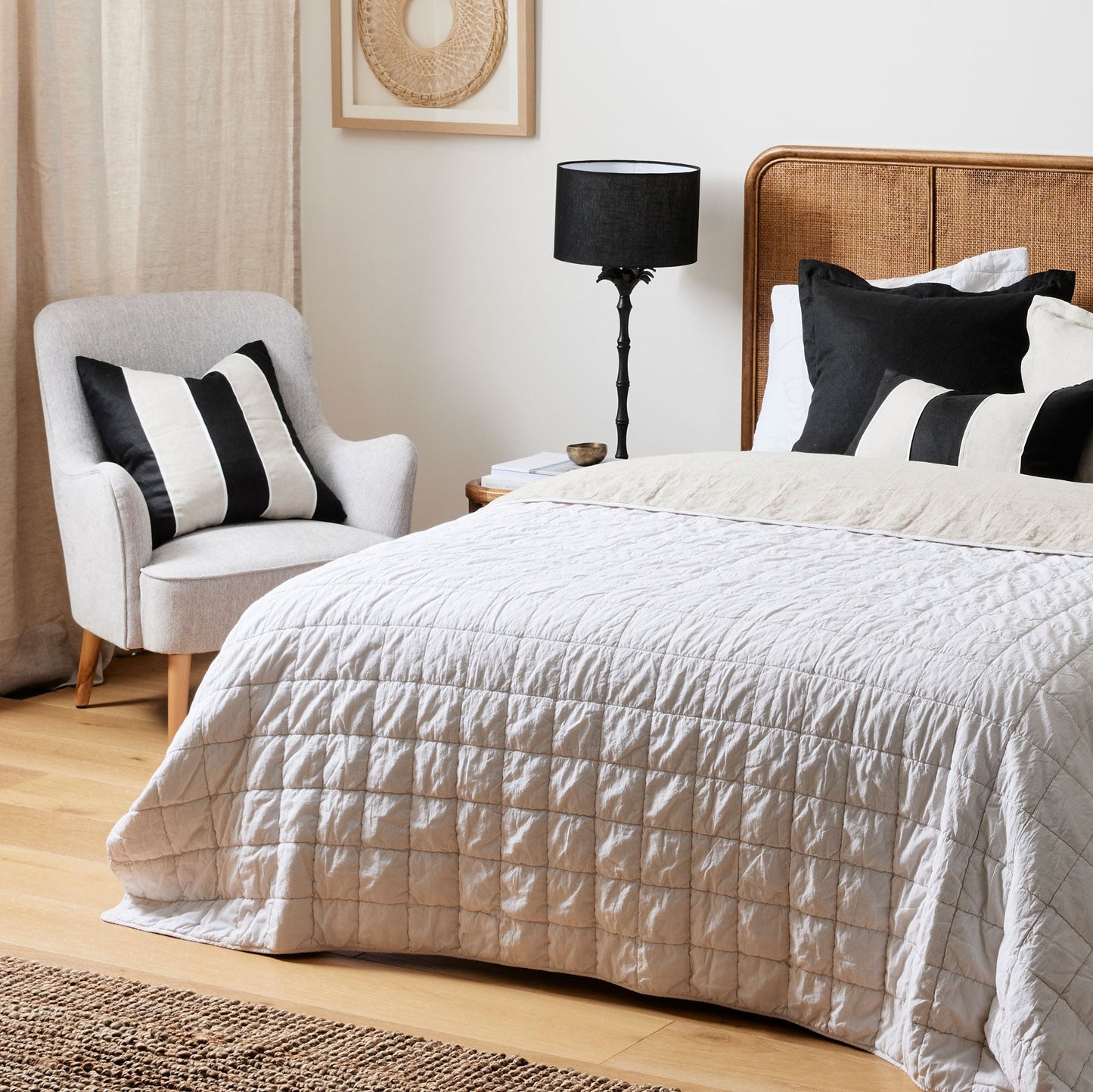 Riley Black/Linen Patch Cushion 55Cm