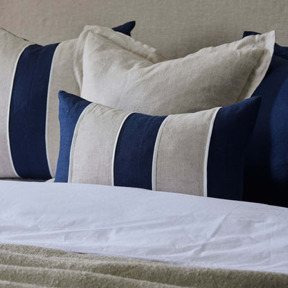 Riley Navy/Linen Patch Cushion 55Cm