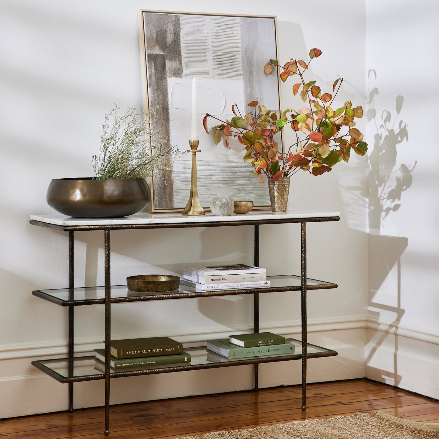 Laurel Gold/Marble Console With Shelves