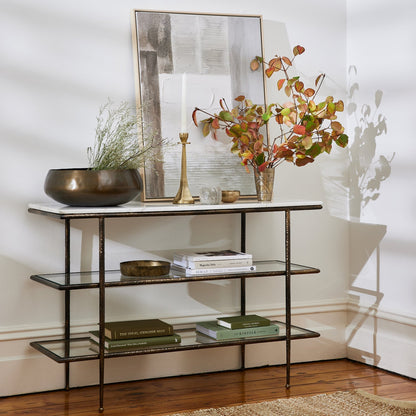 Laurel Gold/Marble Console With Shelves