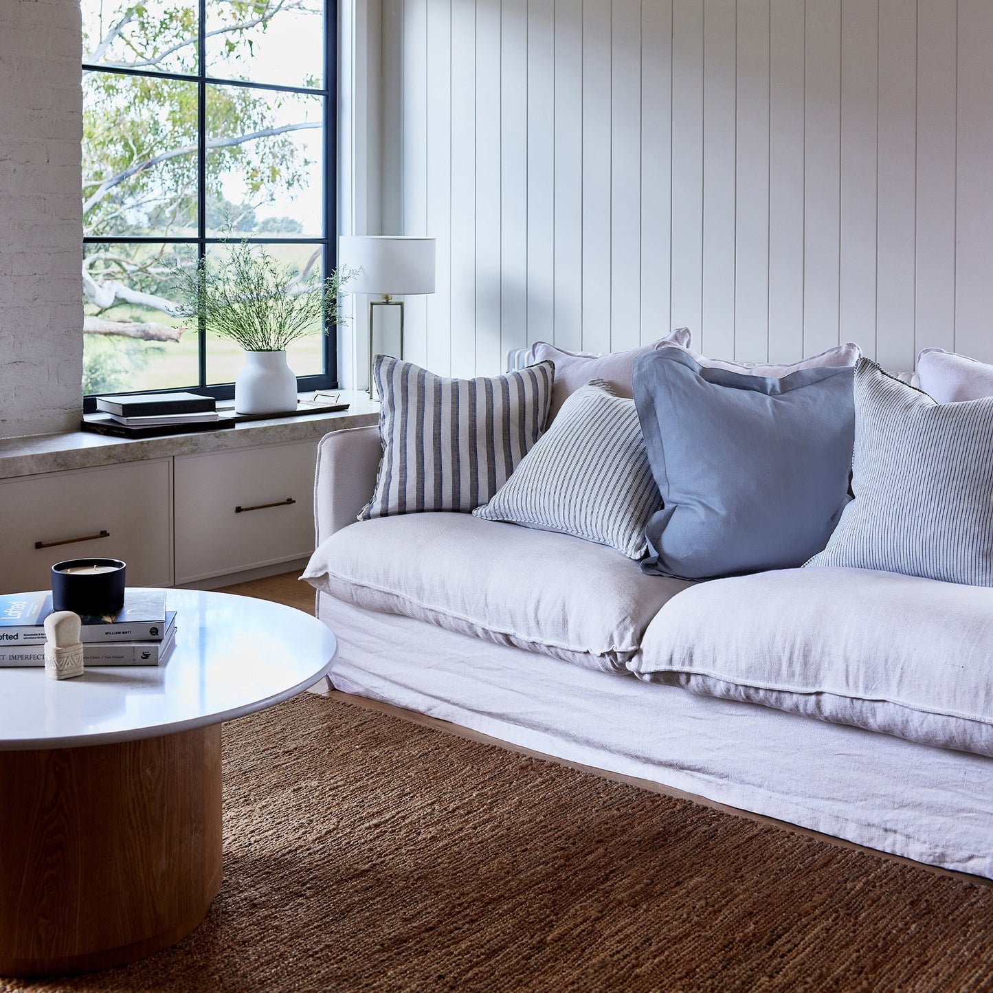 Hampton Blue / Taupe Stripe Cushion