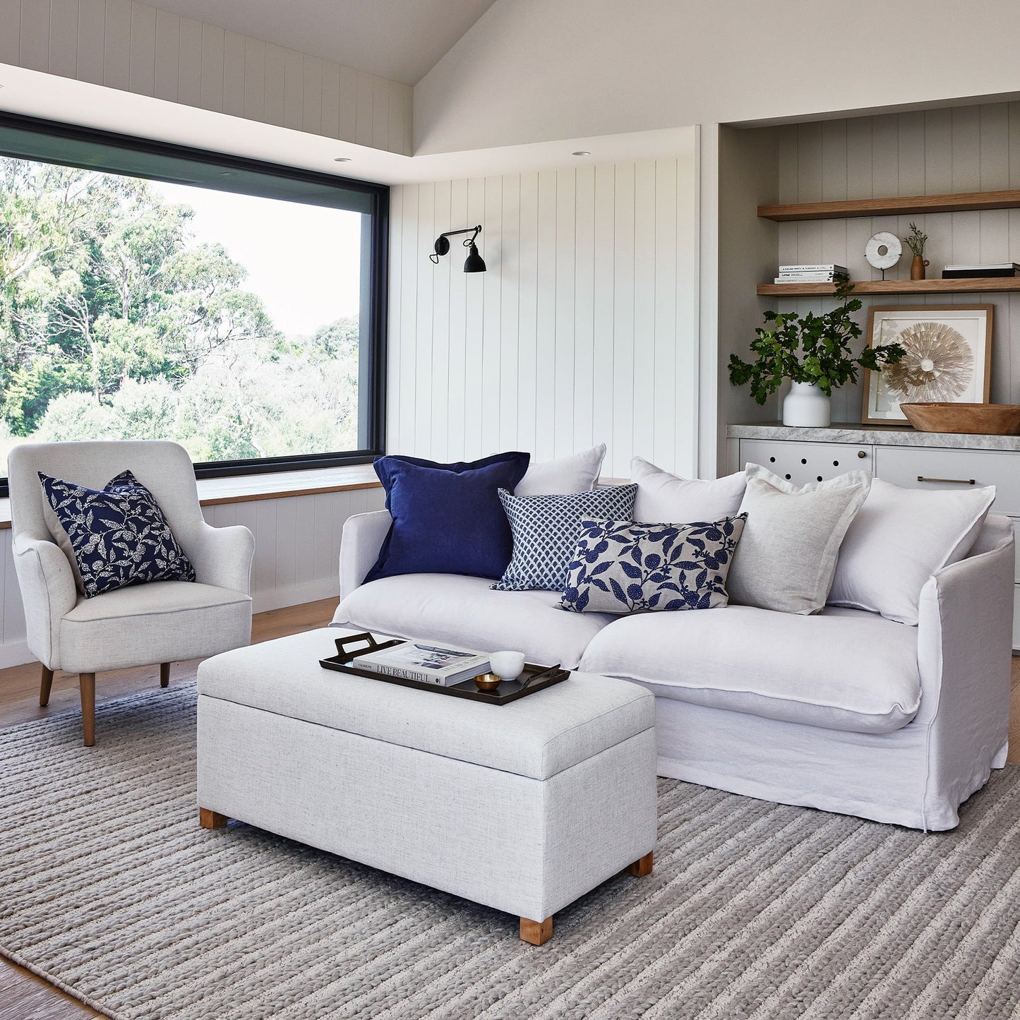 Riley Navy Linen Cushion 55Cm