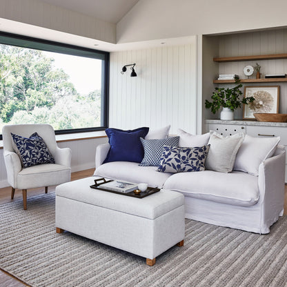 Olena Linen/Blue Embroidered Linen Cushion