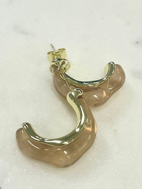 Jbgh Beige Acrylic Gold Hoops