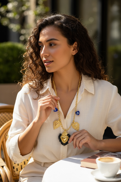 Jbhey Black Hearts Necklace Evil Eye
