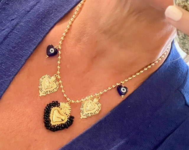 Jbhey Black Hearts Necklace Evil Eye