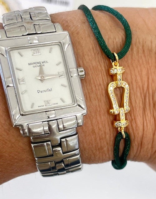 Jcbdg Cord Bracelet: Gold/Crystal Dark Green