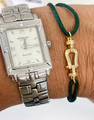 Jcbdg Cord Bracelet: Gold/Crystal Dark Green