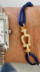 Jcbn Cord Bracelet: Gold/Crystal Navy Blue