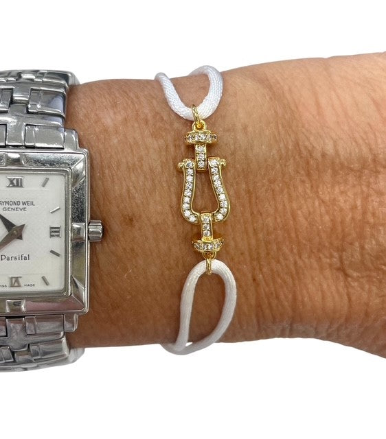 Jcbw Cord Bracelet: Gold/Crystal - White