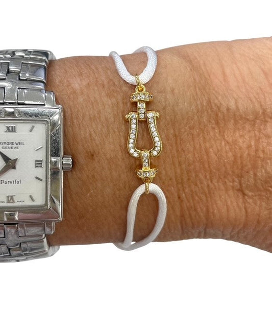 Jcbw Cord Bracelet: Gold/Crystal - White