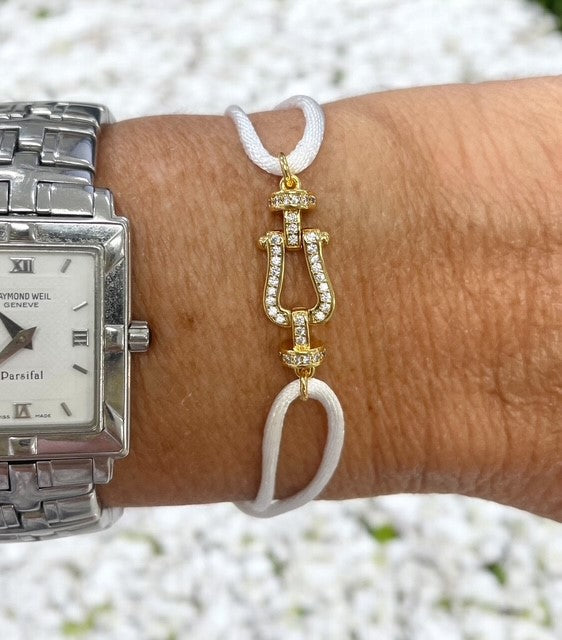 Jcbw Cord Bracelet: Gold/Crystal - White