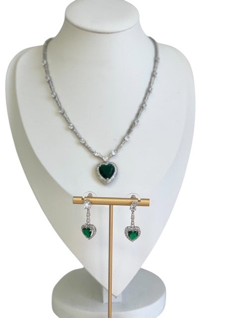 Jcehg Crystal Earring Heart Green Crystal