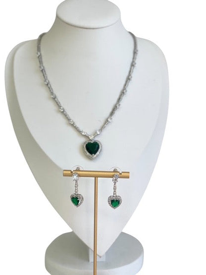 Jcehg Crystal Earring Heart Green Crystal