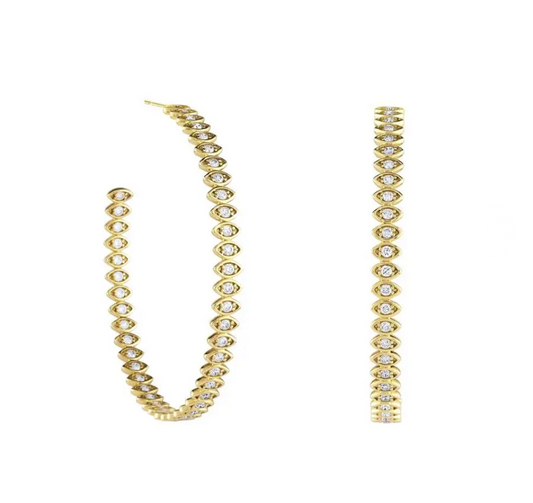 Jeehg Evil Eye Crystal Hoop Gold 5Cm