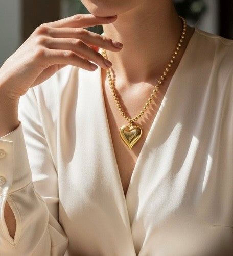 Jgbnh Gold Ball Necklace W/ Gold Heart