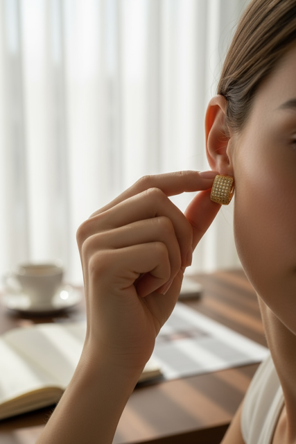 Jgcc Gold Pave Crystal Cuff Earings 1.8Cm