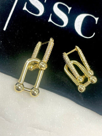 Jgdb Gold Crystal Double Hang Interchange Earrings