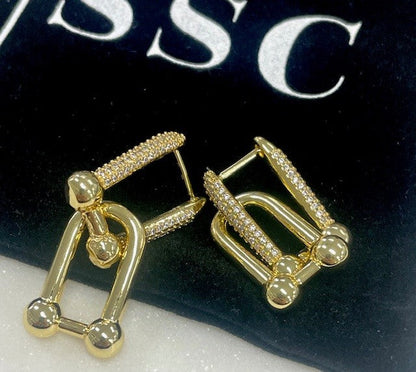 Jgdb Gold Crystal Double Hang Interchange Earrings