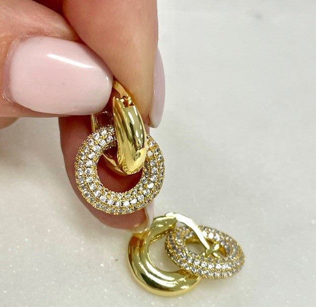Jgdle Gold Double Loop Crystal Earrings