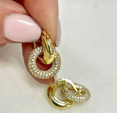Jgdle Gold Double Loop Crystal Earrings