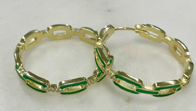 Jgh Green Paperclip Style Crystal Hoop 3.2Cm