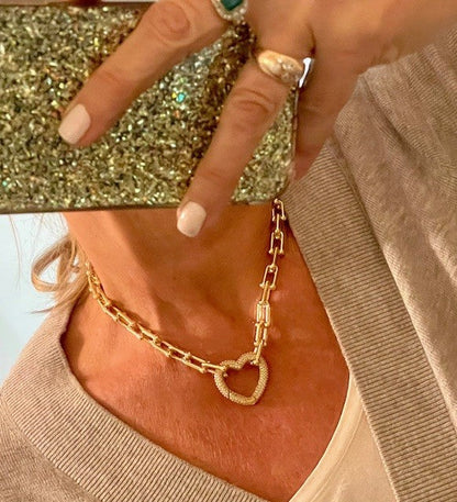 Jgpn Gold Crystal Heart Padlock Necklace