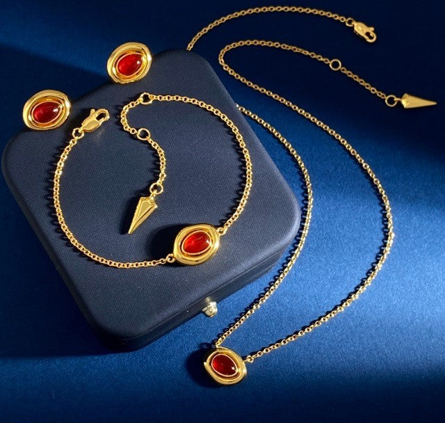 Jgrn Gold Ruby Oval Necklace