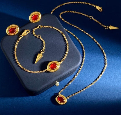 Jgrn Gold Ruby Oval Necklace