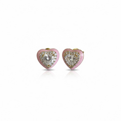 Jhpc Mini Pink Heart Stud Earrings With Crystal 1Cm