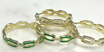Jgh Green Paperclip Style Crystal Hoop 3.2Cm