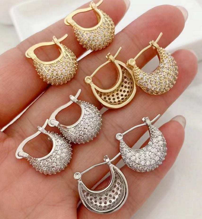 Jmcs Mini Crescent Silver Crystal Earrings