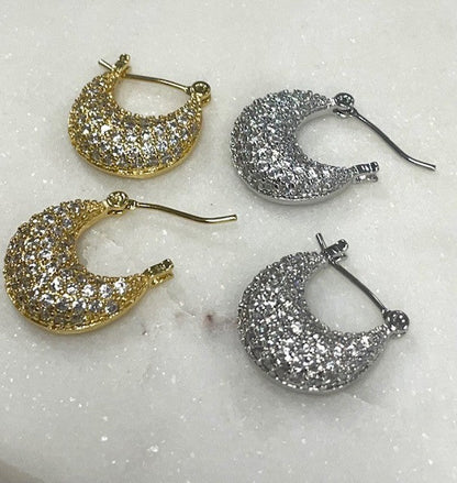 Jmcs Mini Crescent Silver Crystal Earrings