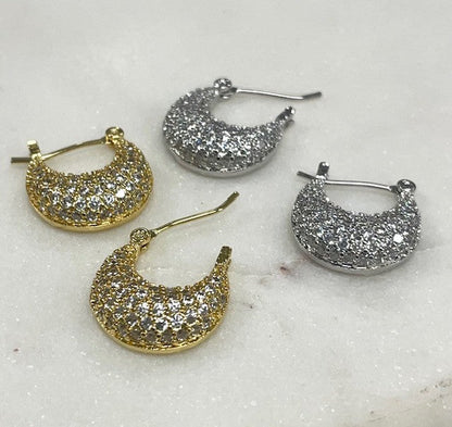 Jmcs Mini Crescent Silver Crystal Earrings