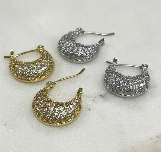 Jmcs Mini Crescent Silver Crystal Earrings