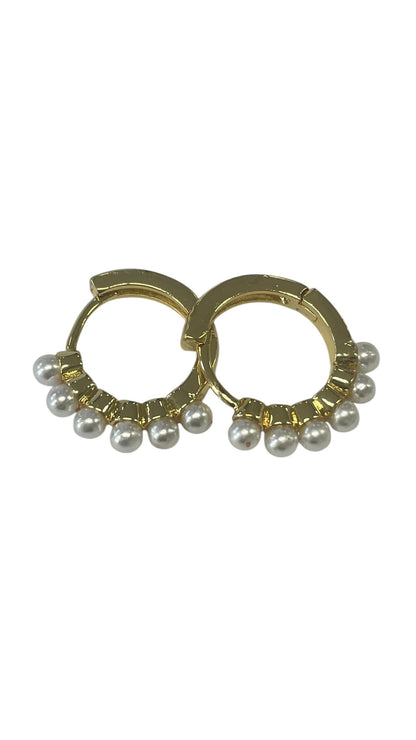 Jp6Pe Small Pearl Hoop Earrings W/6 Pearls 1.5Cm