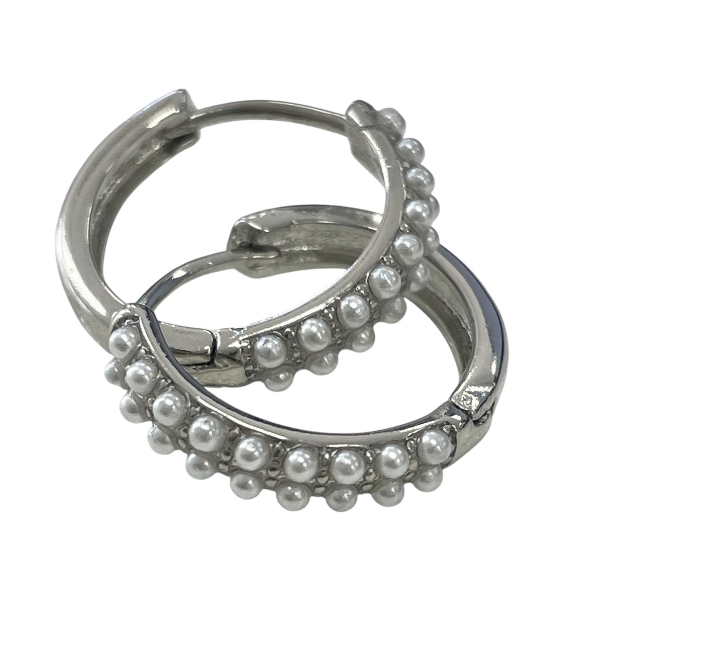 Jp9Pes Silver Plated Small Hoop W/9 Pearls 1.5C