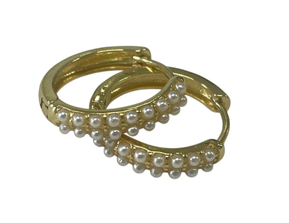 Jp9Pe Gold Plated Small Hoop W/Double Row 9 Pearls 1.5Cm