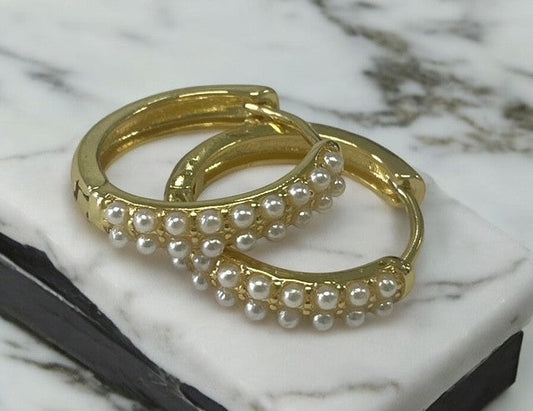 Jp9Pe Gold Plated Small Hoop W/Double Row 9 Pearls 1.5Cm